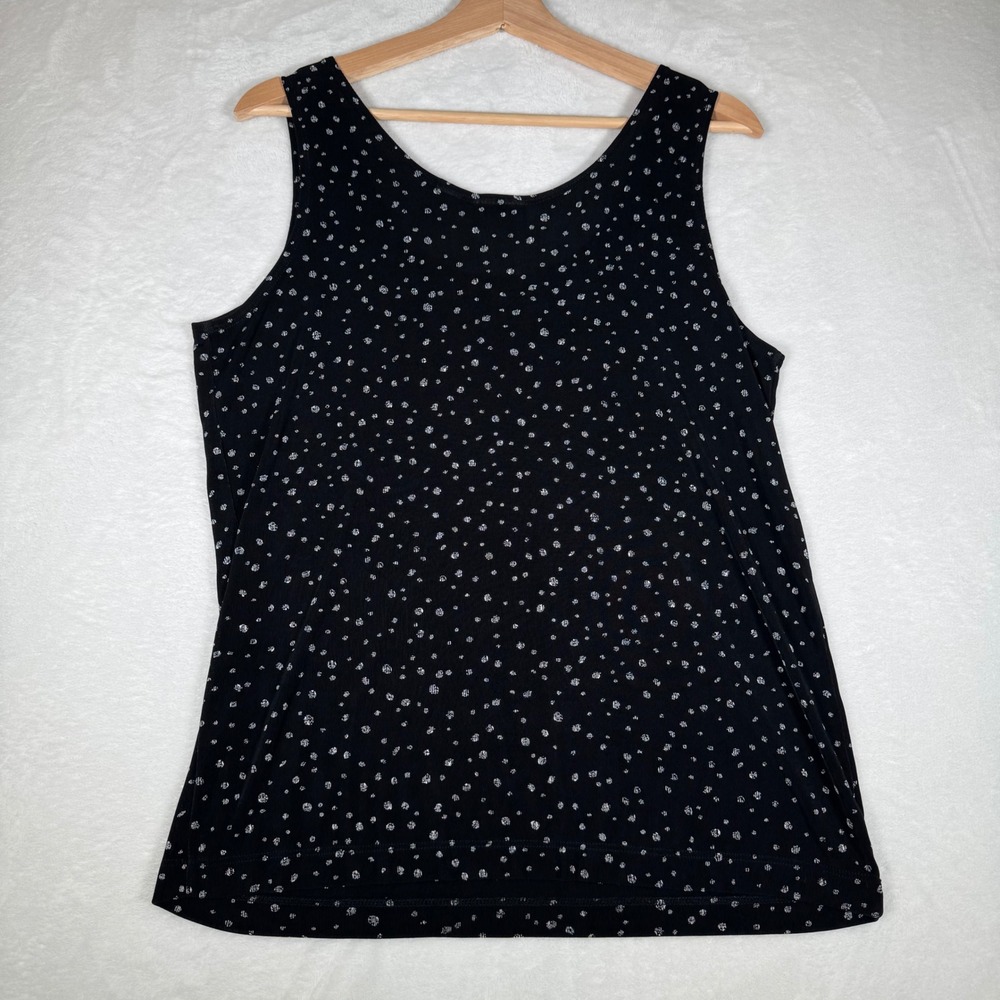 Chicos Travelers Tank Top Womens Size 3 US‎ XL Polka Dot Scoop Neck Black White - Picture 3 of 8